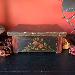 Cottagecore Shabby Barvarian Vintage Folkloric Painted Hinged Box Bohemian Decor